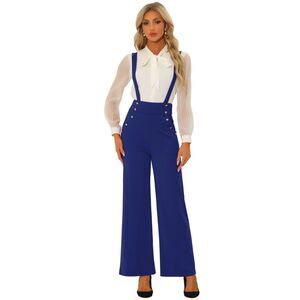 Overall Adjustable Straps Wide Leg Suspenders Jumpsuits Blue